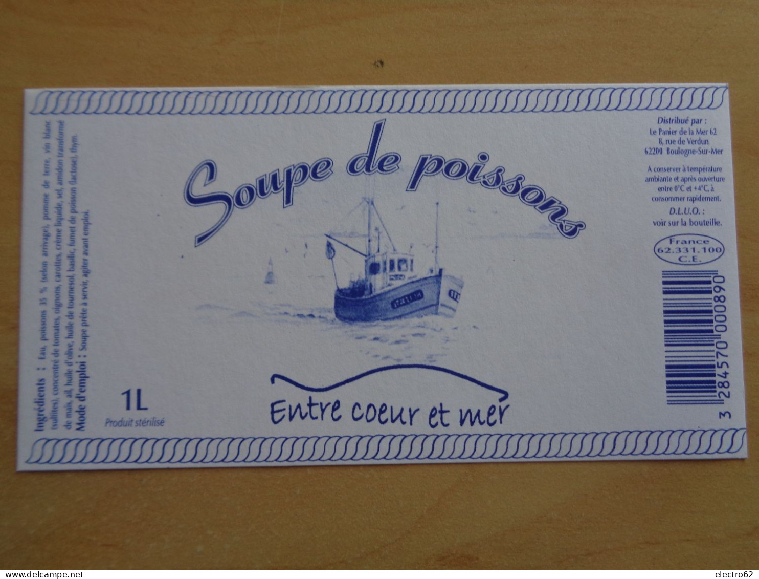 étiquette Soupe De Poissons Entre Coeur Mer Bateau Fisching Boat Peschereccio Fischerboot Fish Soup Sopa Pescado Fisch - Sonstige & Ohne Zuordnung