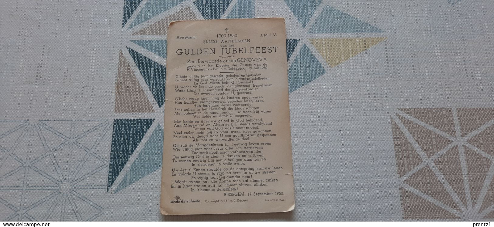 50 Jaar  Gouden Jubelfeest 1900-1950- Zuster Genoveva - Deftinge 19/07/1950  -Bissegem 14/09/1950 - Images Religieuses