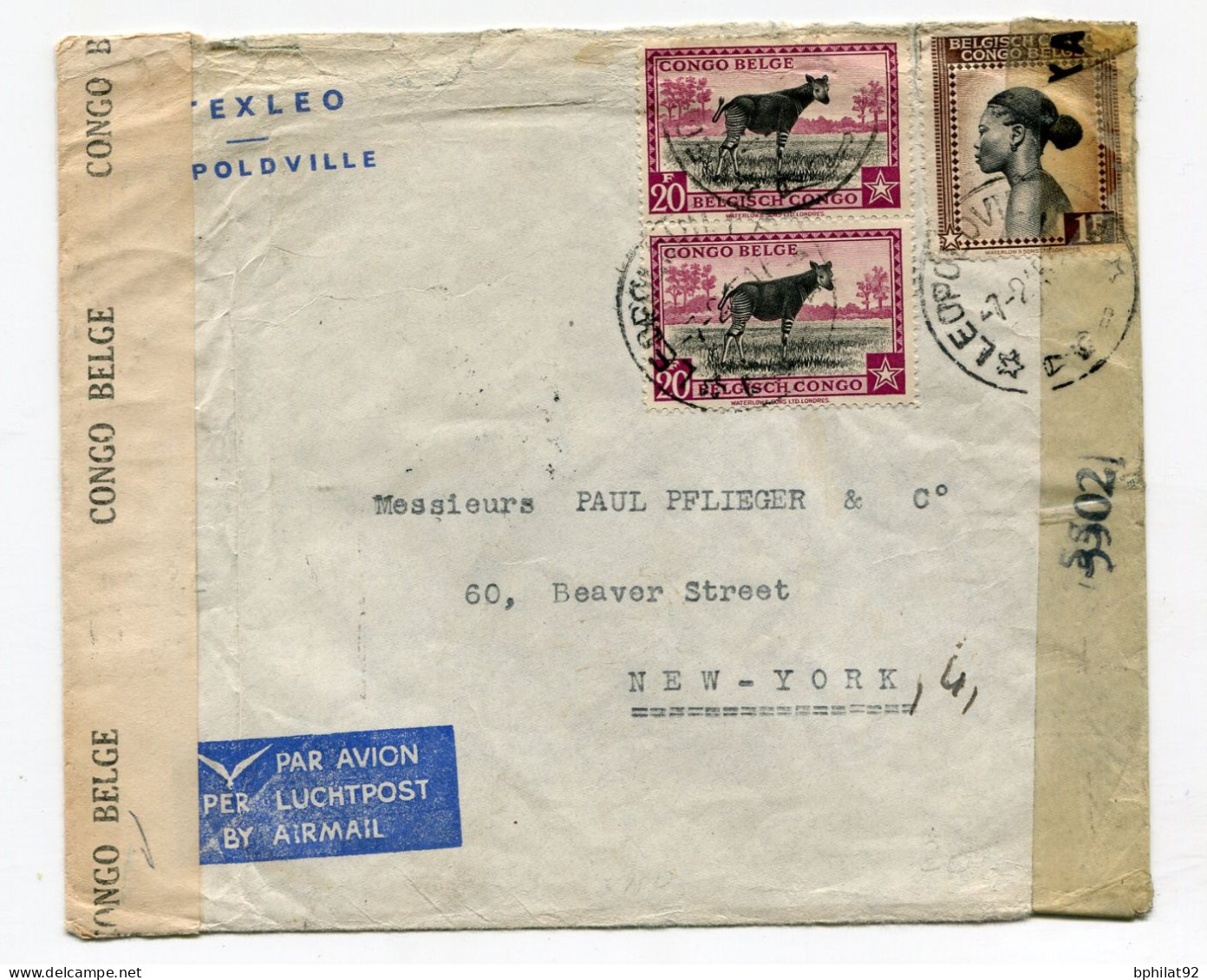 !!! CONGO BELGE, LETTRE PAR AVION DE LEOPOLDVILLE POUR NEW YORK DE 1945 - Briefe U. Dokumente