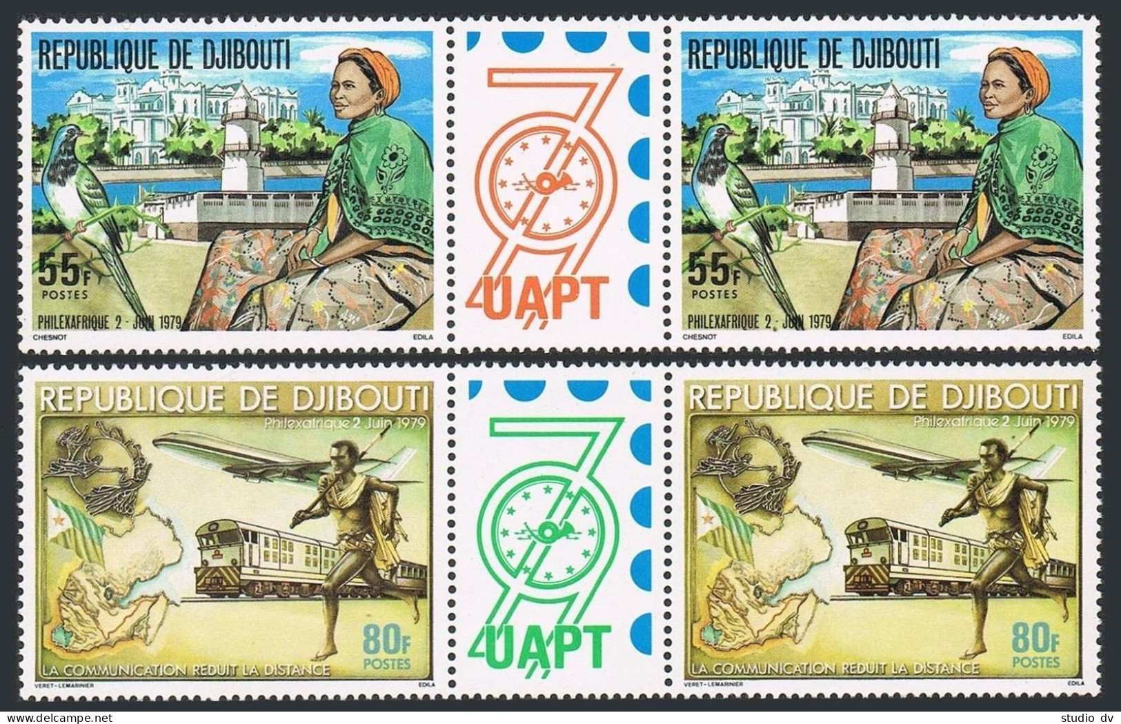 Djibouti  496-497 Pairs/label,MNH. PHILEXAFRIQUE-7199.Bird,Map,Concorde,Flag,UPU - Djibouti (1977-...)