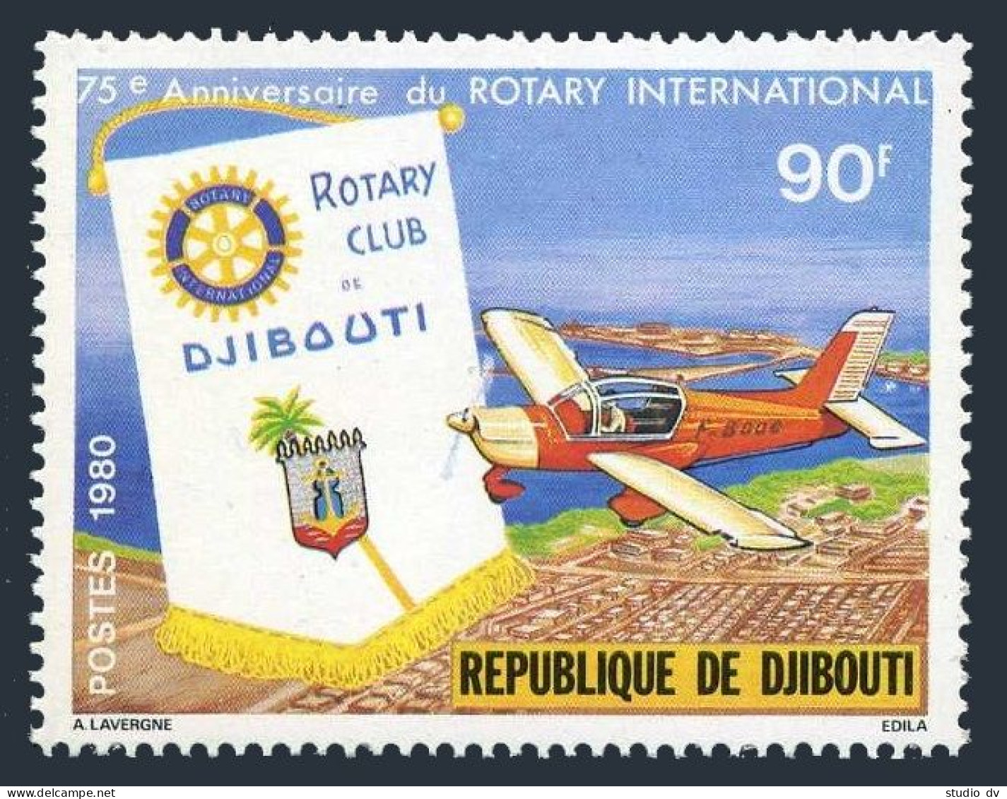 Djibouti 509, MNH. Michel 266. Rotary, 75th Ann. 1980. Plane. - Djibouti (1977-...)