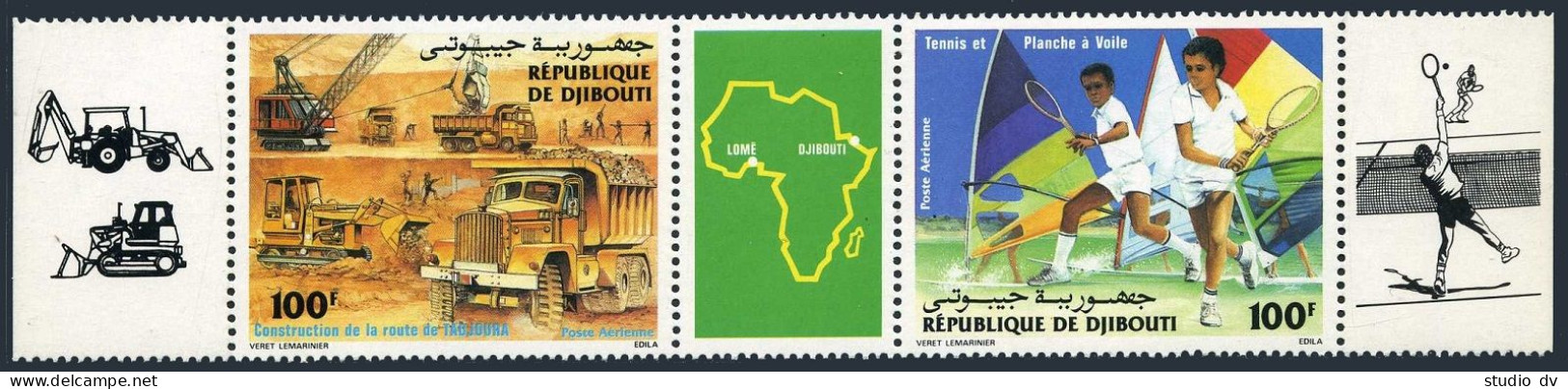 Djibouti C218-C219a Var 2,MNH.Michel 457-458. Windsurfing,Tennis,Highway.1985. - Djibouti (1977-...)