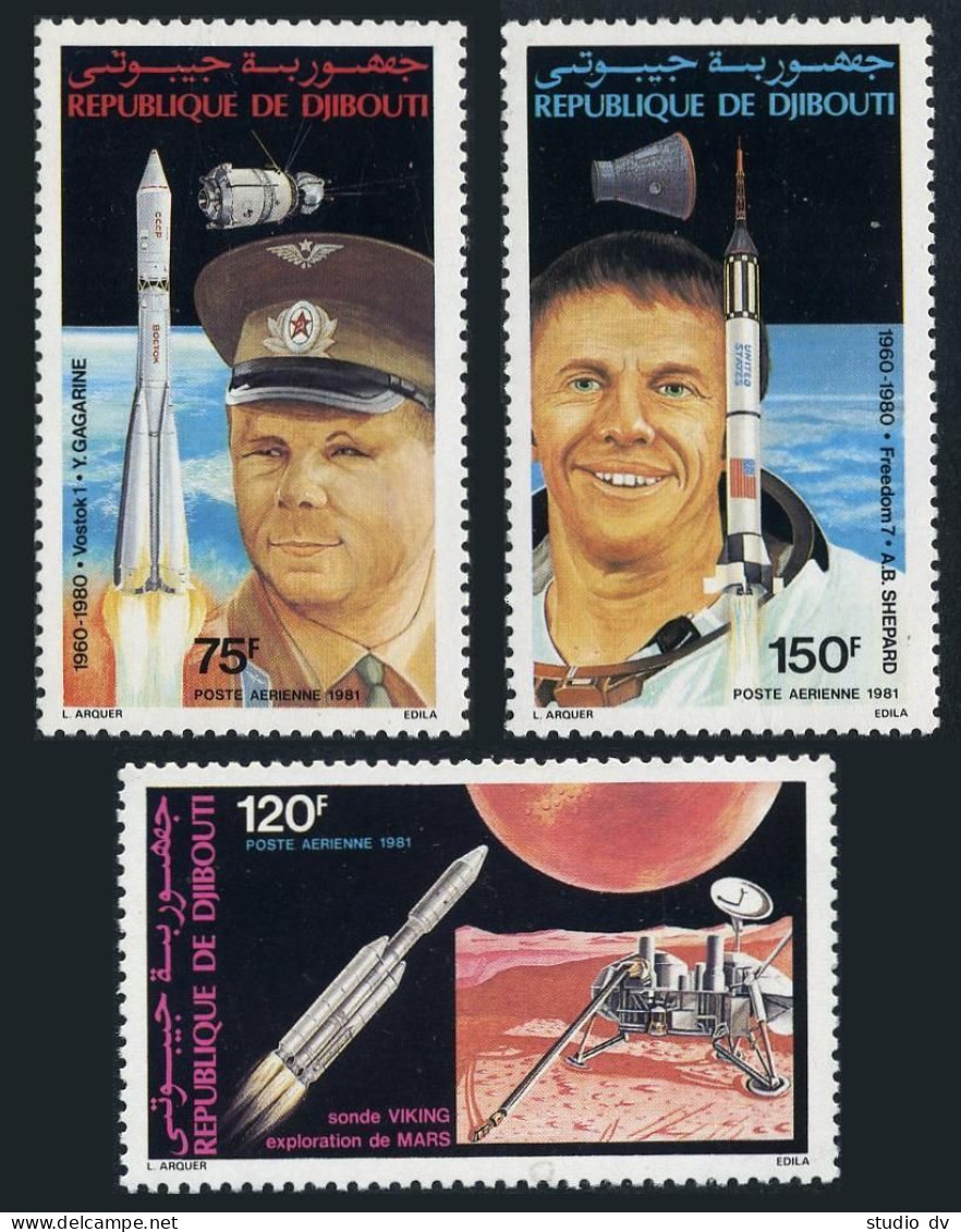 Djibouti C144-C146, MNH. Michel 293-295. Viking-1, Yuri Gagarin, A.Shepard.1981. - Djibouti (1977-...)