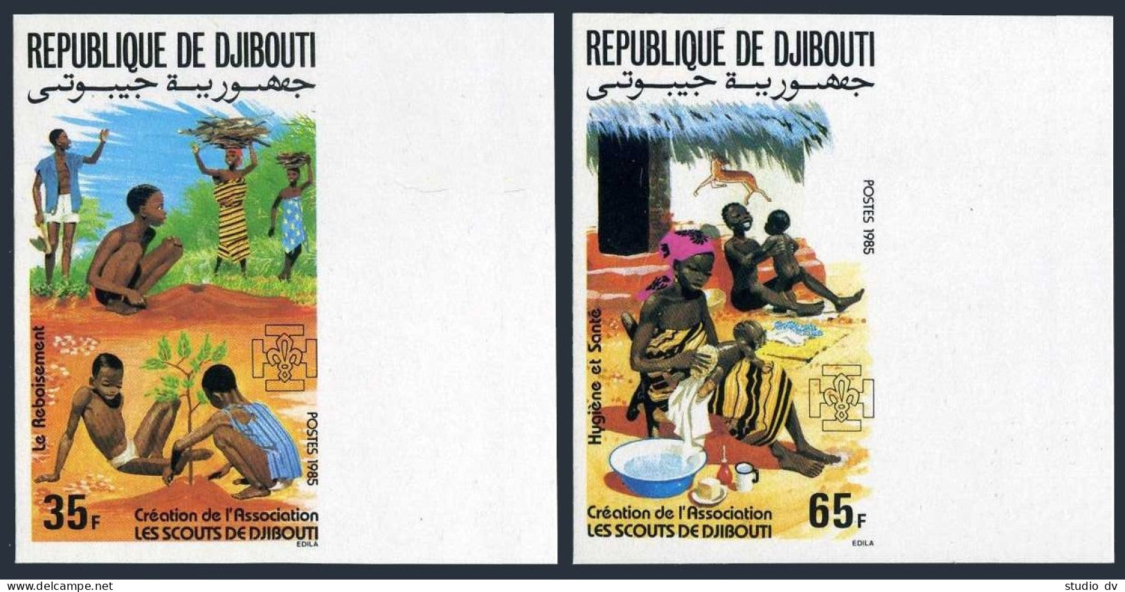 Djibouti 599-600 Imperf,MNH. Scouting 1985.Antelope. - Djibouti (1977-...)