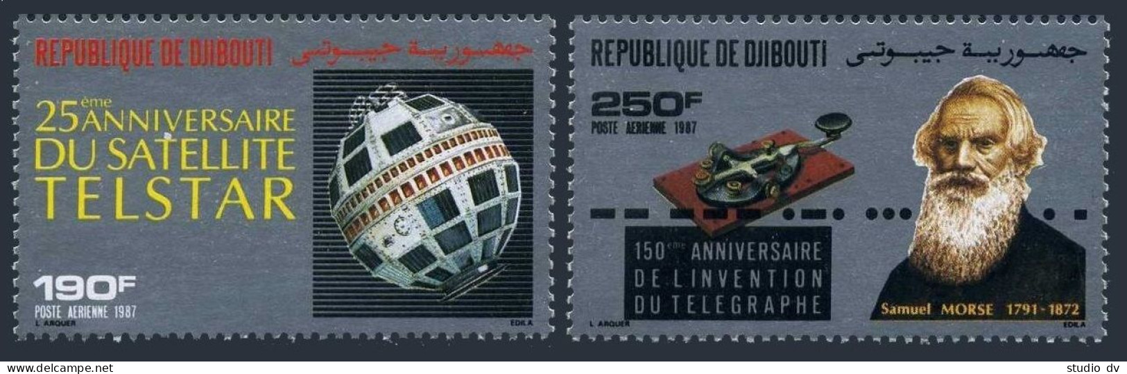 Djibouti C233-C234,MNH.Michel 498-499. Telstar-25.Telegraph-150,1987.S.Morse. - Djibouti (1977-...)