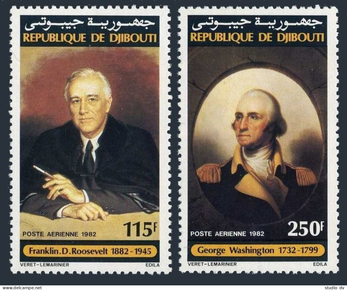 Djibouti C170-C171, MNH. Mi 349-350. Franklin Roosevelt, George Washington. 1982 - Dschibuti (1977-...)