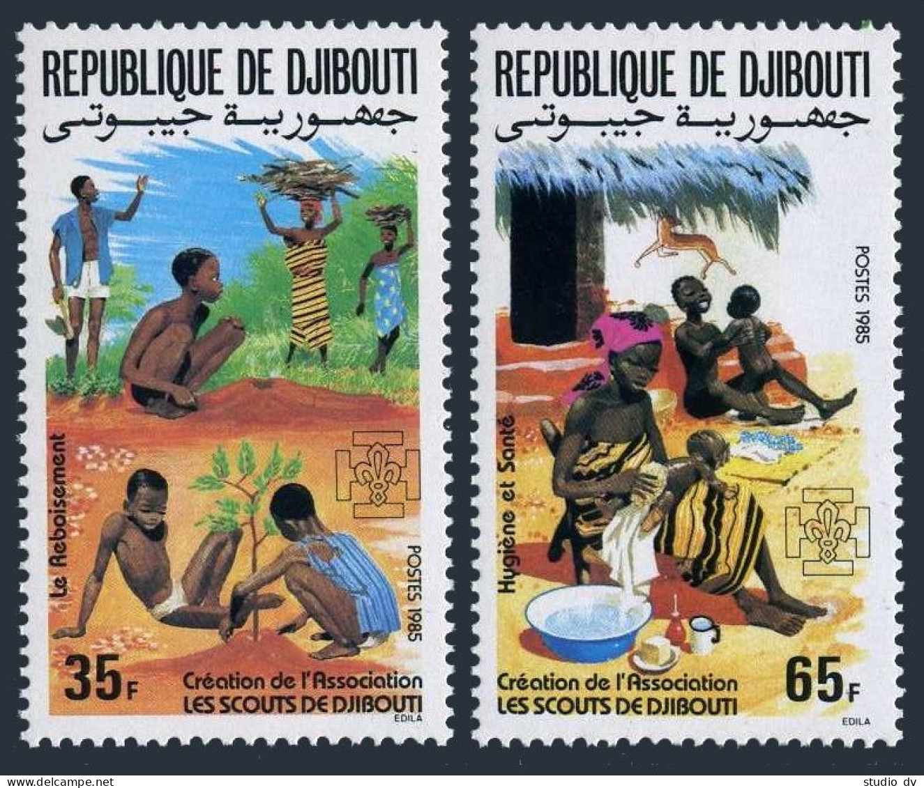 Djibouti 599-600,MNH.Michel 441-442. Scouting 1985.Hygiene.Antelope. - Djibouti (1977-...)