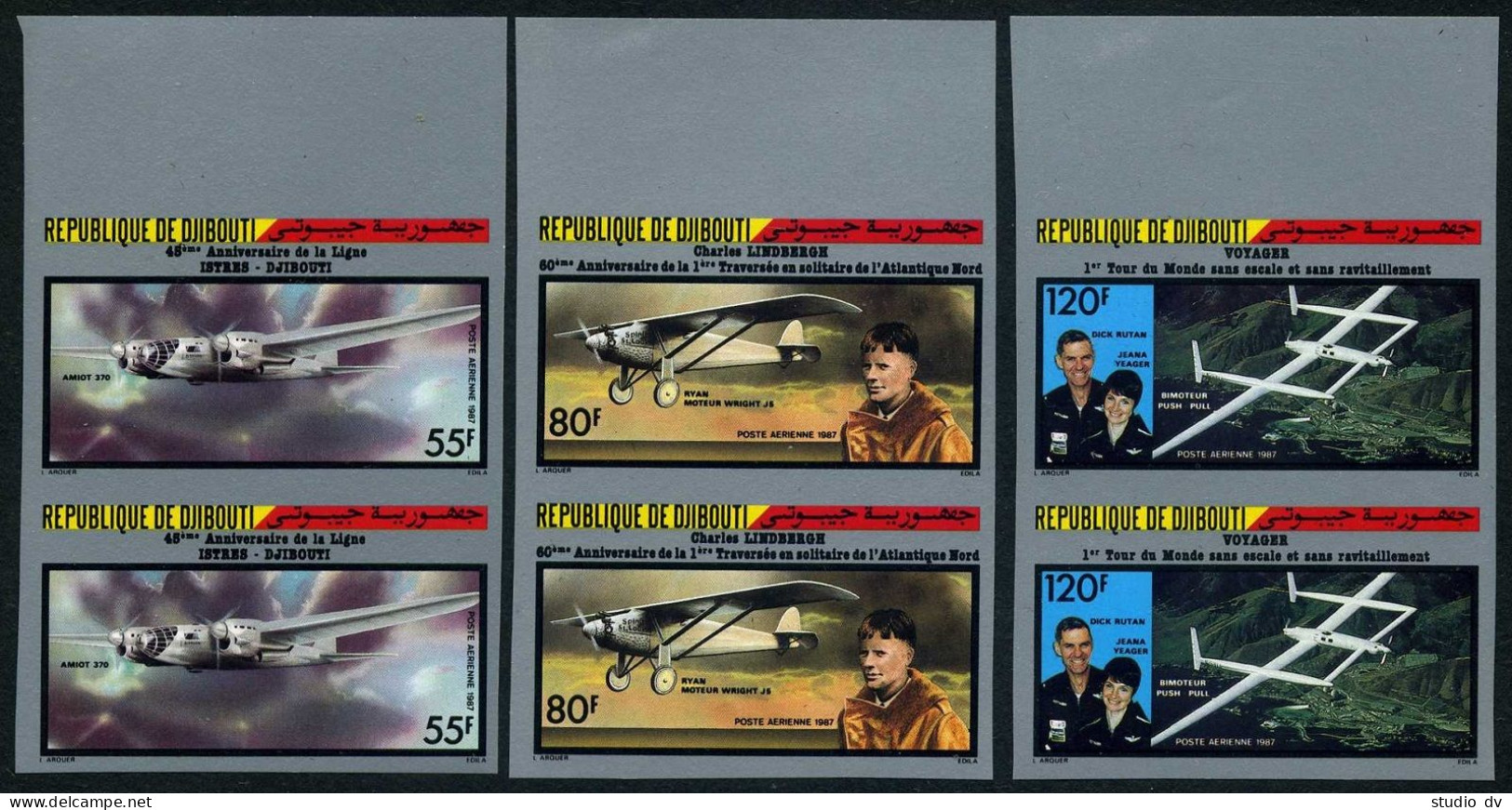 Djibouti C229-C231 Imperf Pairs,MNH.Michel 482-484. Flight Istria-Djibouti,1987. - Djibouti (1977-...)