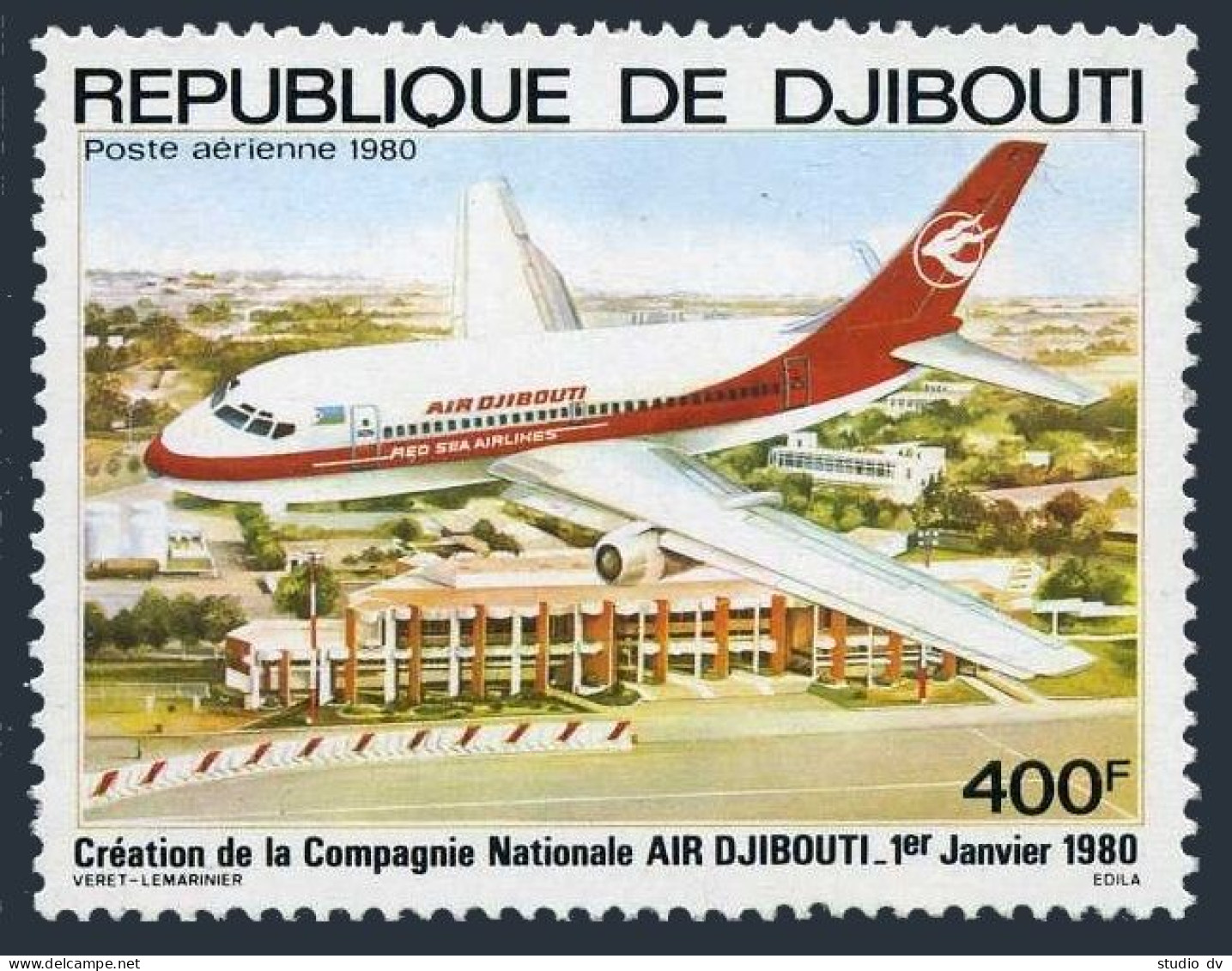 Djibouti C132,MNH.Michel 270. Air Djibouti,1st Ann.1980.Plane. - Gibuti (1977-...)