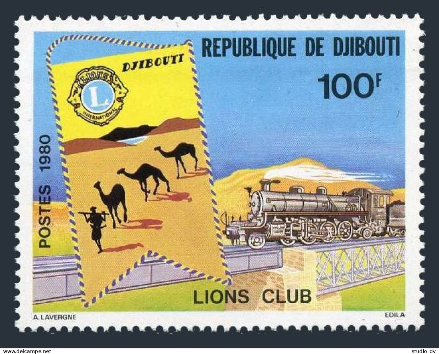 Djibouti 510, MNH. Michel 267. Lions Club Of Djibouti, 1980. Train, Camels.  - Djibouti (1977-...)