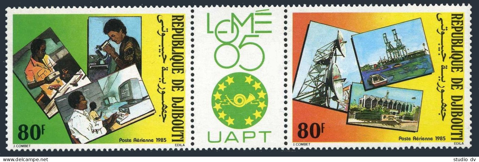 Djibouti C213-C214a/label,MNH.Michel 445-446.PHILEXAFRICA-1985.Telecommunication - Dschibuti (1977-...)