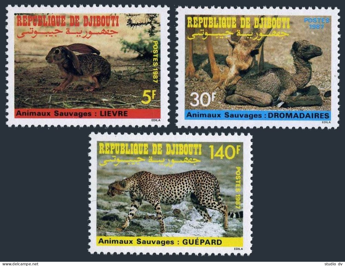 Djibouti 628-630,MNH.Michel 491-493. Wildlife 1987.Hare,Dromedary,Cheetah. - Djibouti (1977-...)