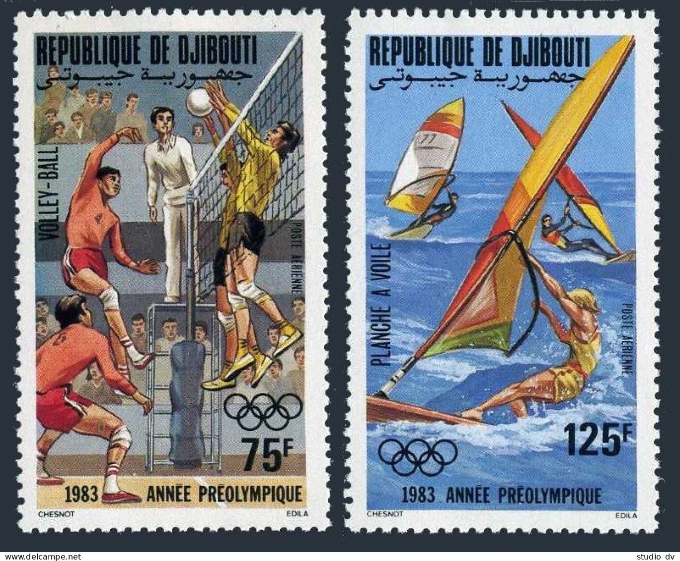 Djibouti C175-C176, MNH. Mi 361-362. Pre-Olympics Los Angeles-1984. Volleyball, - Gibuti (1977-...)