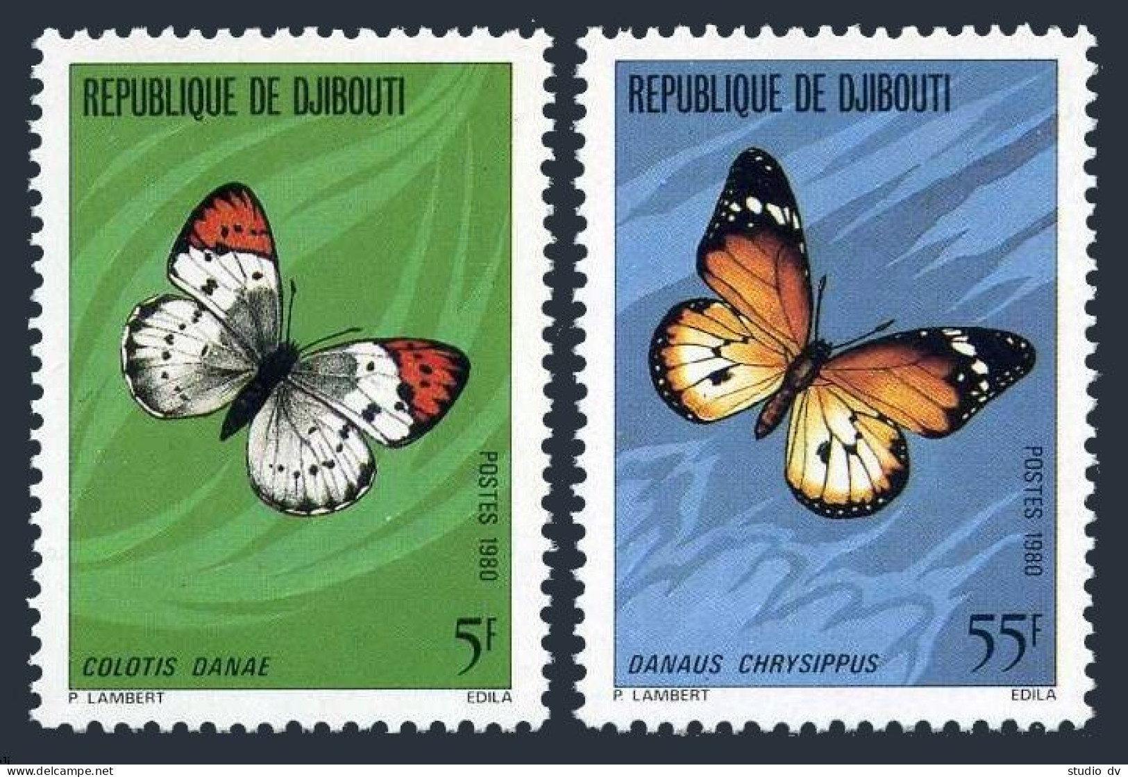 Djibouti 511-512,MNH.Michel 268-269. Butterflies 1980.Cootis Danae,Danaus - Djibouti (1977-...)