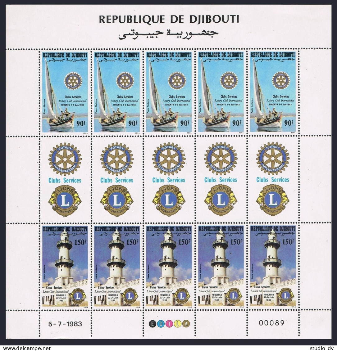 Djibouti C182-C183a, MNH. Mi 372-373. Sailing Show, Lighthouse.Rotary,Lions,1983 - Gibuti (1977-...)