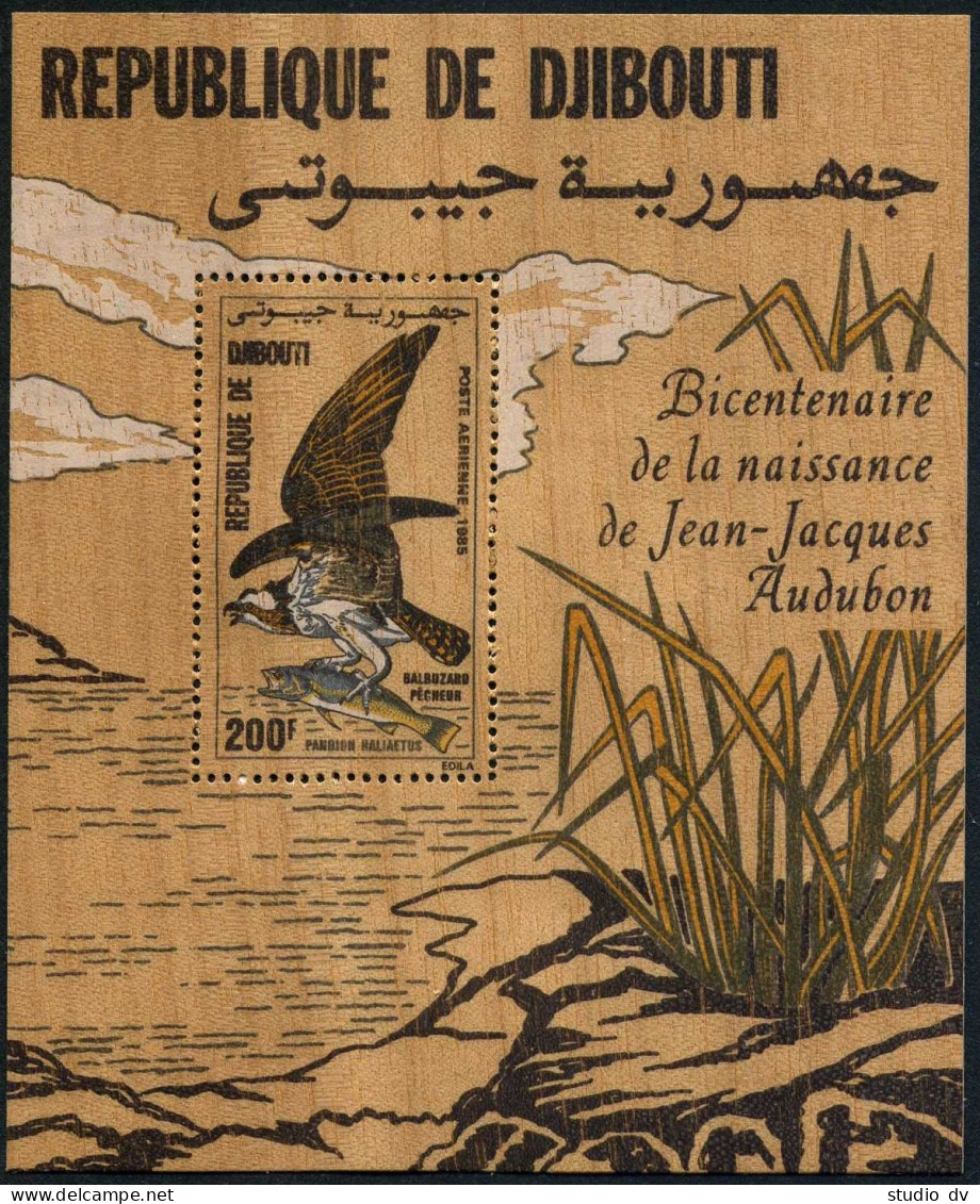 Djibouti 590-593,593A Wood Sheet,MNH.Michel 429-432,Bl.10. Audubon's Birds,1985. - Djibouti (1977-...)