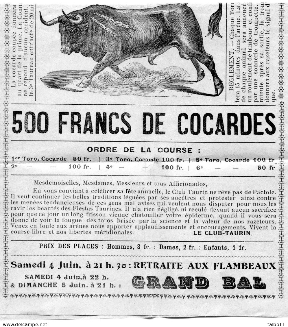 13 - Chateaurenard En Provence - Affichette Taureaux Manade Viret - Course A La Cocarde - 500 F. De Prix  - 5 Juin 1921 - Plakate