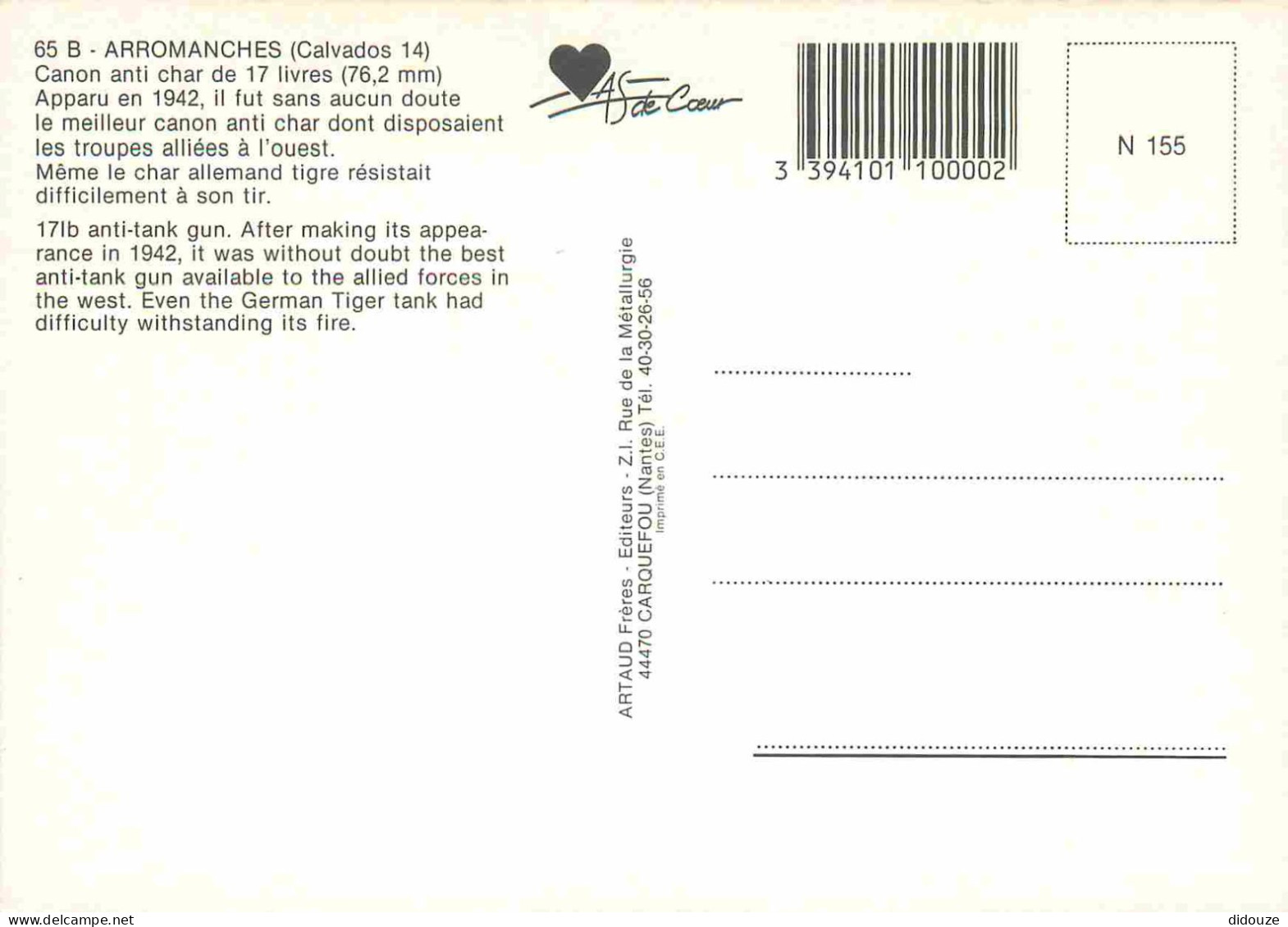 14 - Arromanches - Canon Anti Char De 17 Livres - CPM - Carte Neuve - Voir Scans Recto-Verso - Arromanches