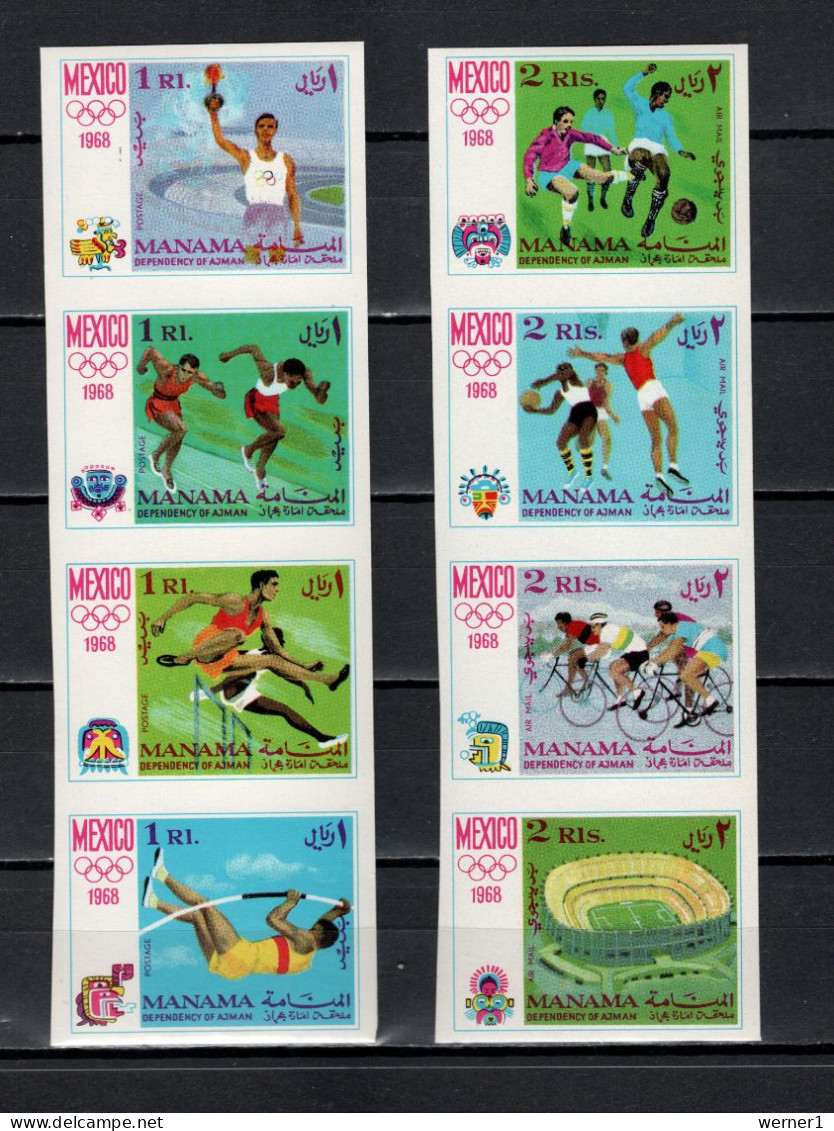 Ajman - Manama 1968 Olympic Games Mexico, Athletics, Football Soccer, Handball, Cycling Etc. Set Of 8 Imperf. MNH - Ete 1968: Mexico