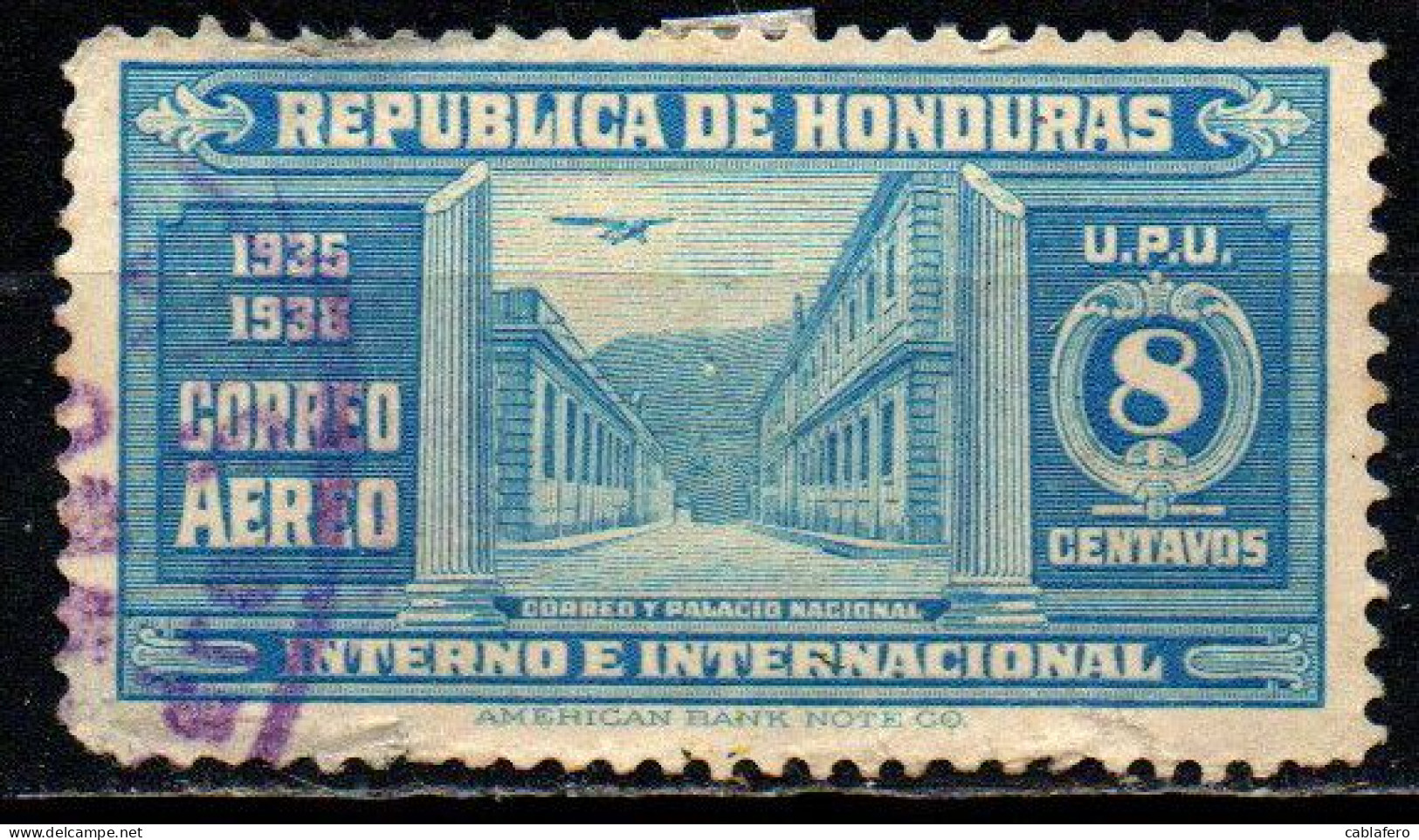 HONDURAS - 1935 - UFFICIO POSTALE E PALAZZO NAZIONALE - USATO - Honduras