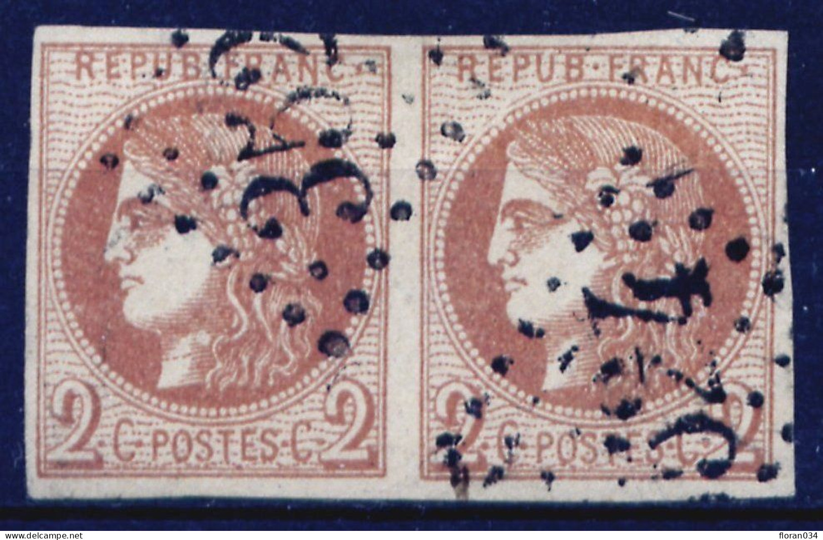 France N° 40B Paire GC 3524 - Signé Calves - Cote 800 Euros - TB Qualité - 1870 Bordeaux Printing