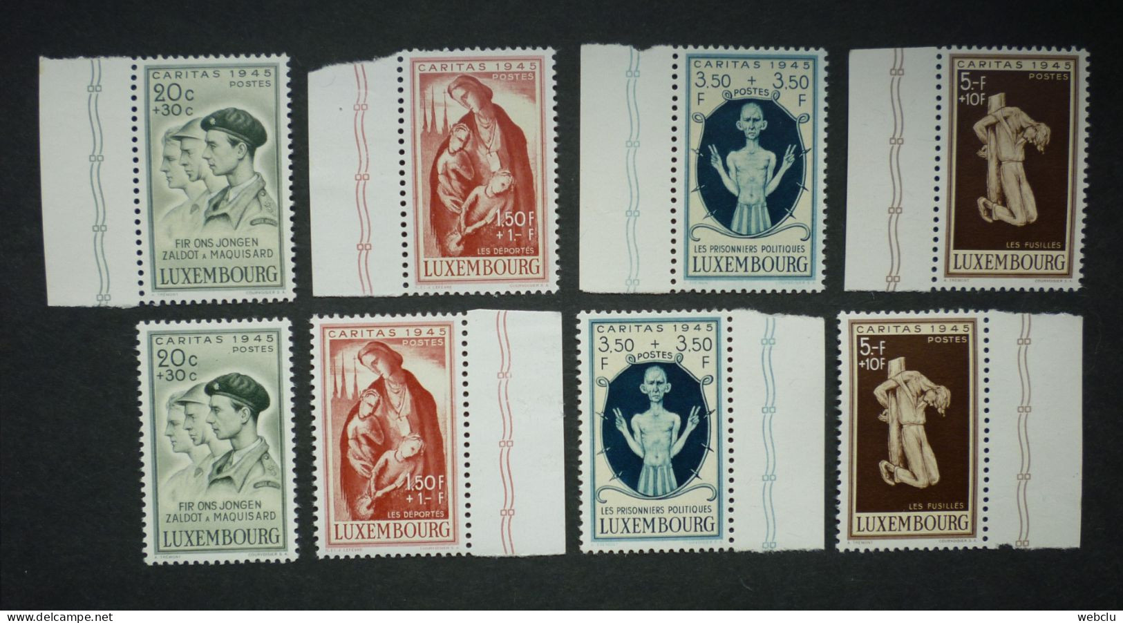 Luxemburg Luxembourg Caritas 1945, 2x Mi 395-398 **, Randstücke, Abart Punkt, RARR!! - Unused Stamps