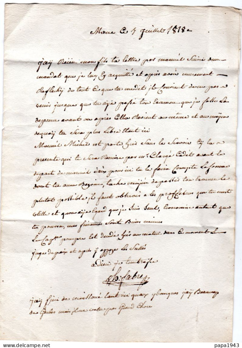 1818  Lettre Envoyée De MANE  à AIX - Other & Unclassified