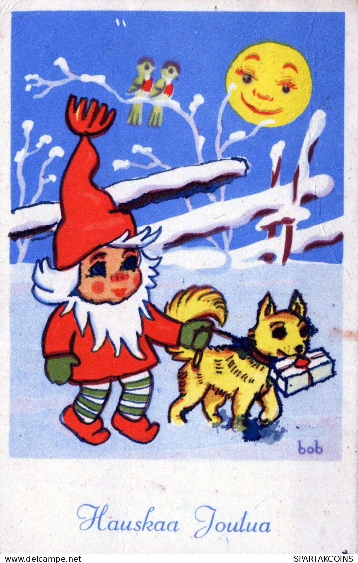 SANTA CLAUS Happy New Year Christmas GNOME Vintage Postcard CPSMPF #PKD870.A - Santa Claus