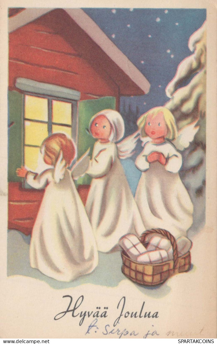 ANGELO Natale Vintage Cartolina CPSMPF #PKD382.A - Angels