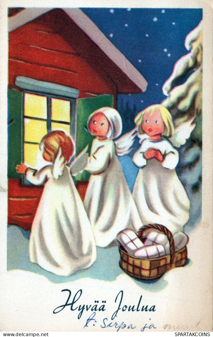 ANGELO Natale Vintage Cartolina CPSMPF #PKD382.A - Angels