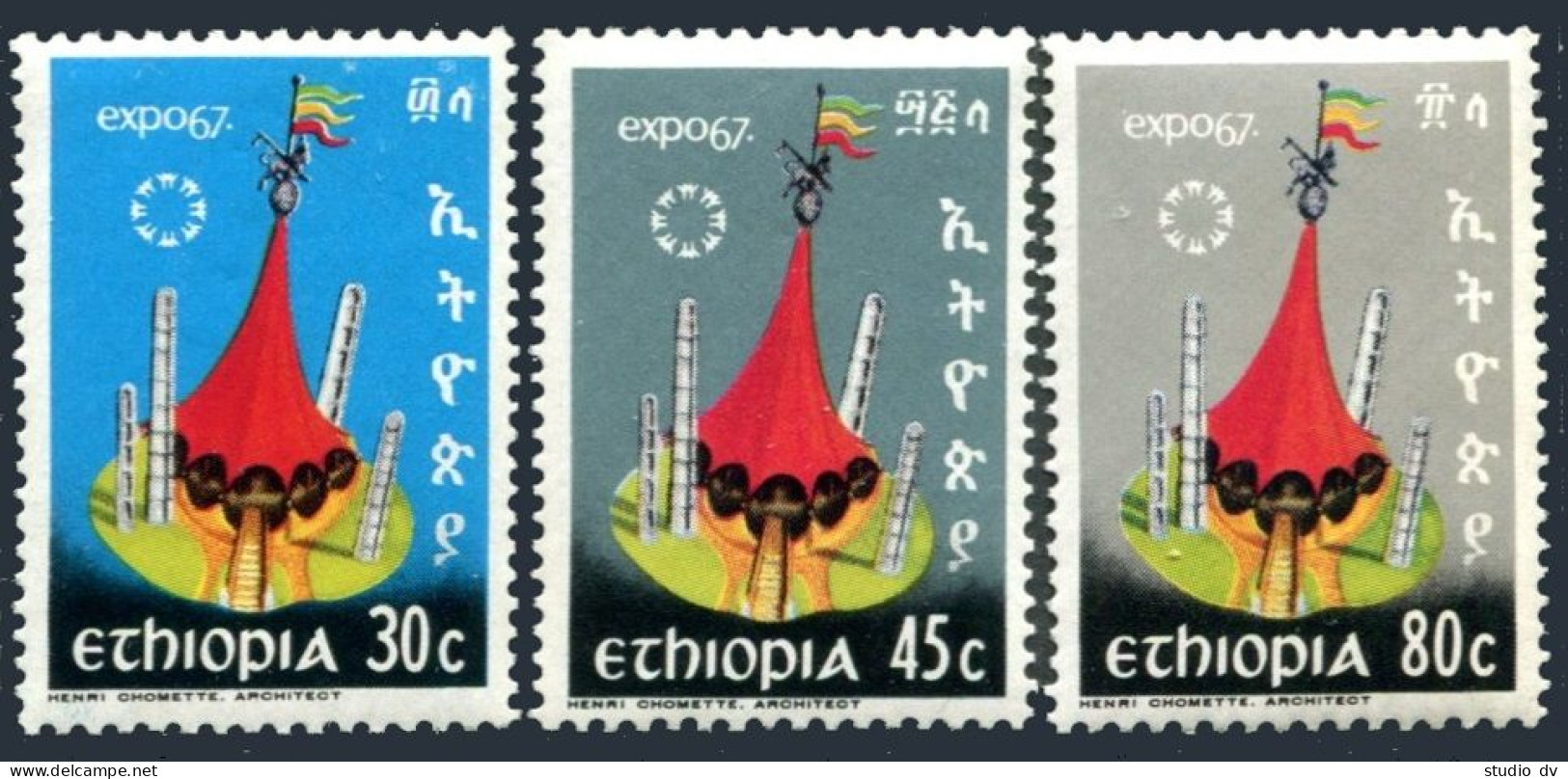 Ethiopia 470-472, Hinged. Michel 549-551. EXPO Montreal-1967. Pavilion, Column. - Ethiopia