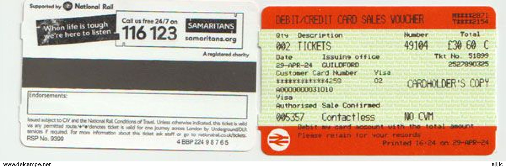 Guildford.  West Surrey, England, NATIONAL RAIL TICKET - Europe