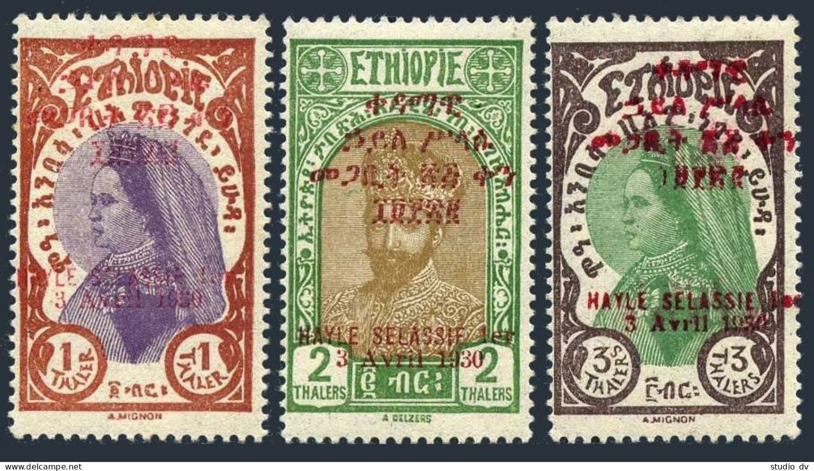 Ethiopia 187-189,hinged.Mi 138-140. Ras Tafari,Empress Zauditu Overprinted,1930. - Äthiopien