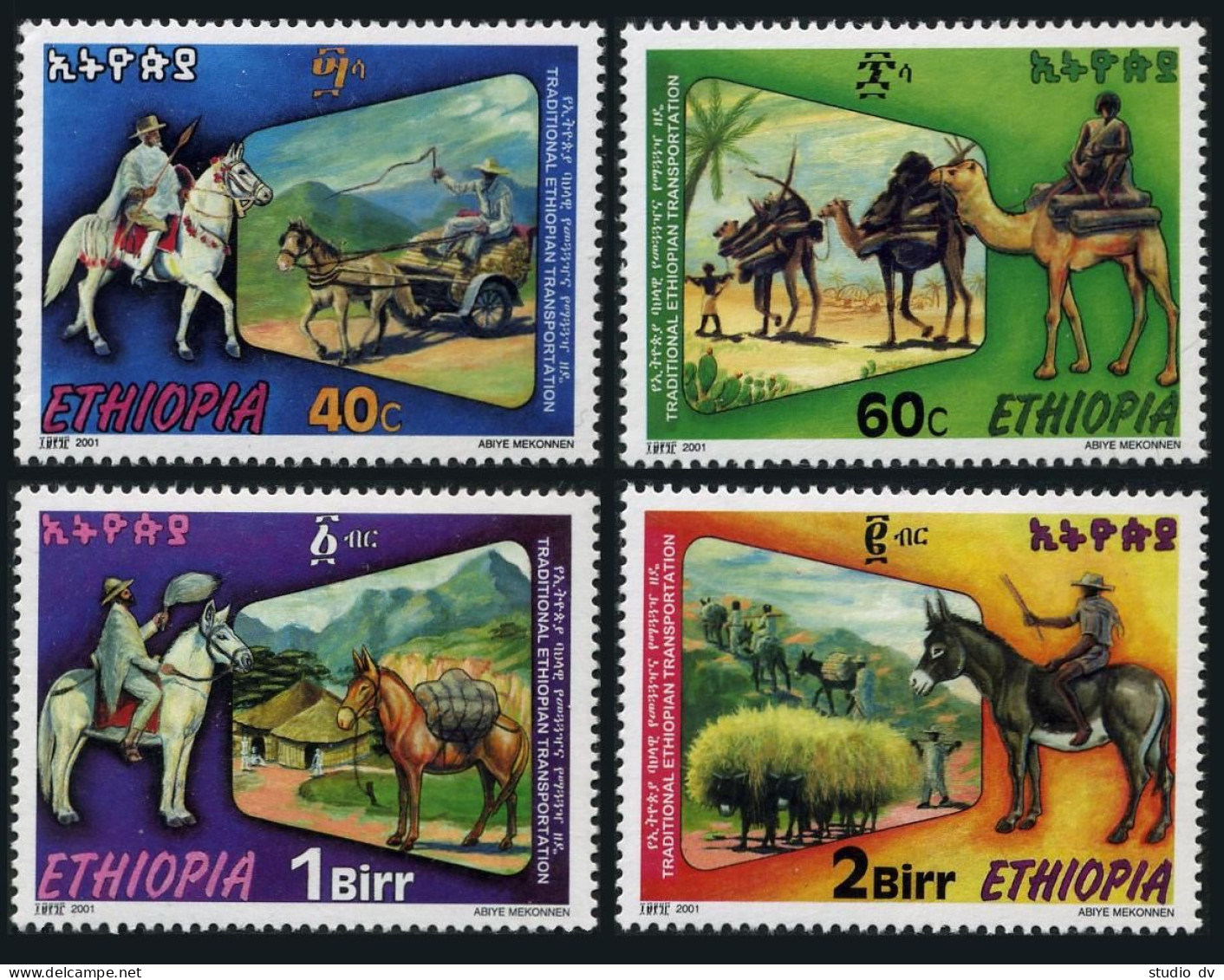 Ethiopia 1575-1578, MNH. Traditional Means Of Transportation, 2001. Horse, Camel - Äthiopien