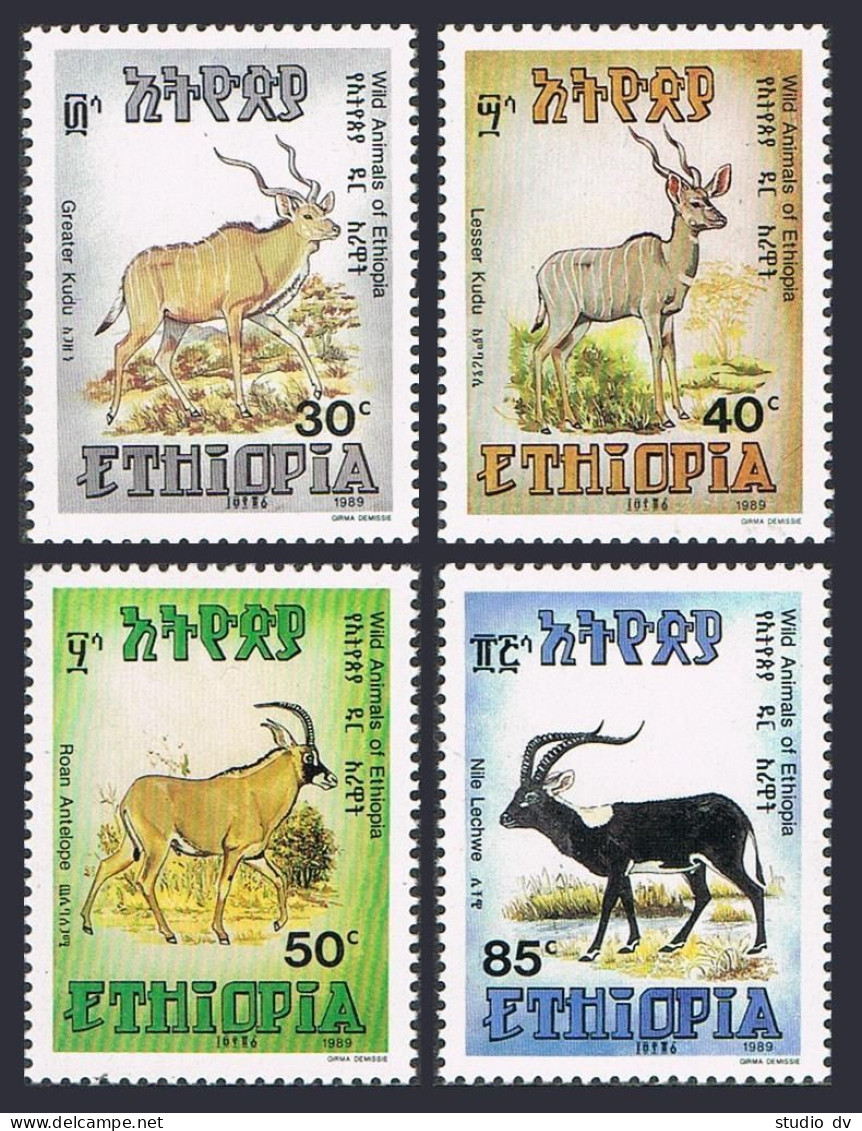 Ethiopia 1258-1261, MNH. Mi 1340-1343. Antelopes 1989. Kudu, Antelope, Lechwe. - Ethiopia