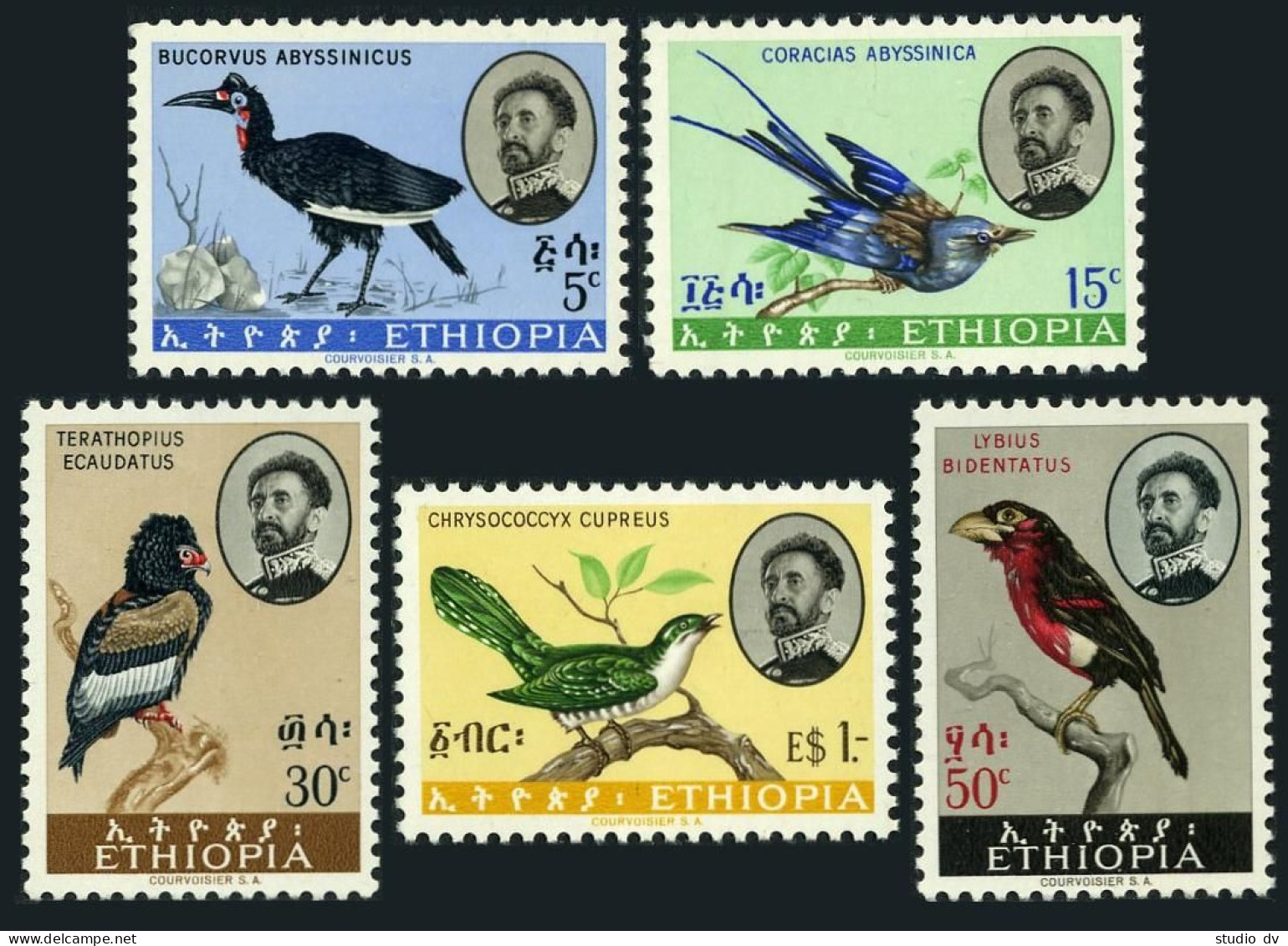 Ethiopia 386-390,hinged.Mi 425-429. Bird 1962.Hornbill,Roller,Bataleur,Barbet, - Ethiopia