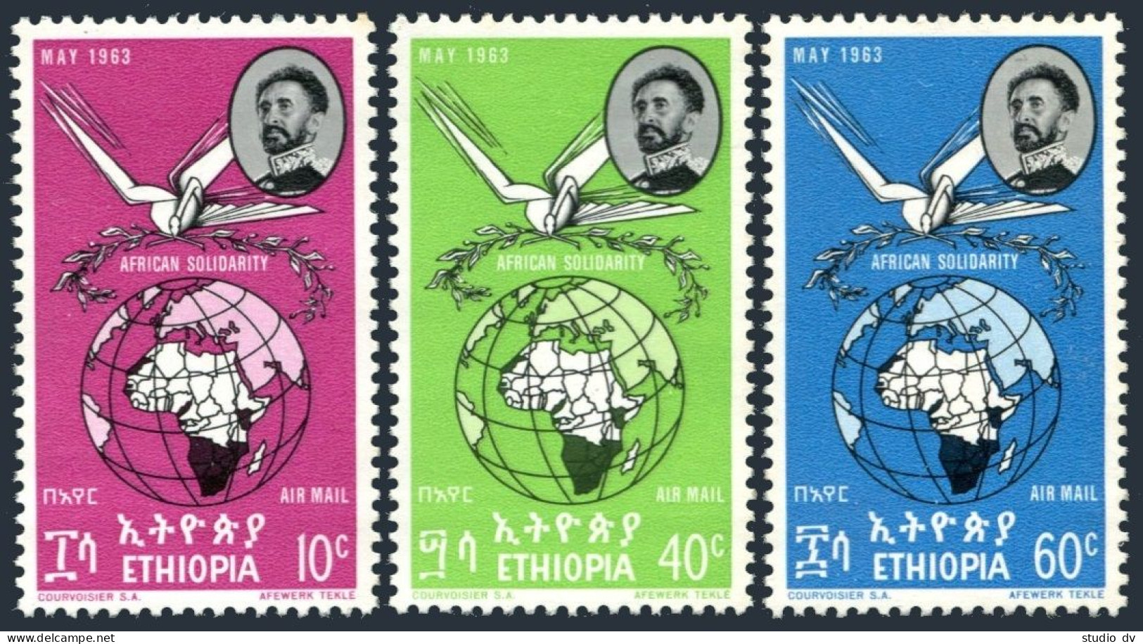 Ethiopia C74-C76, Hinged. Michel 452-454. African Solidarity 1962. Globe, Bird.  - Äthiopien