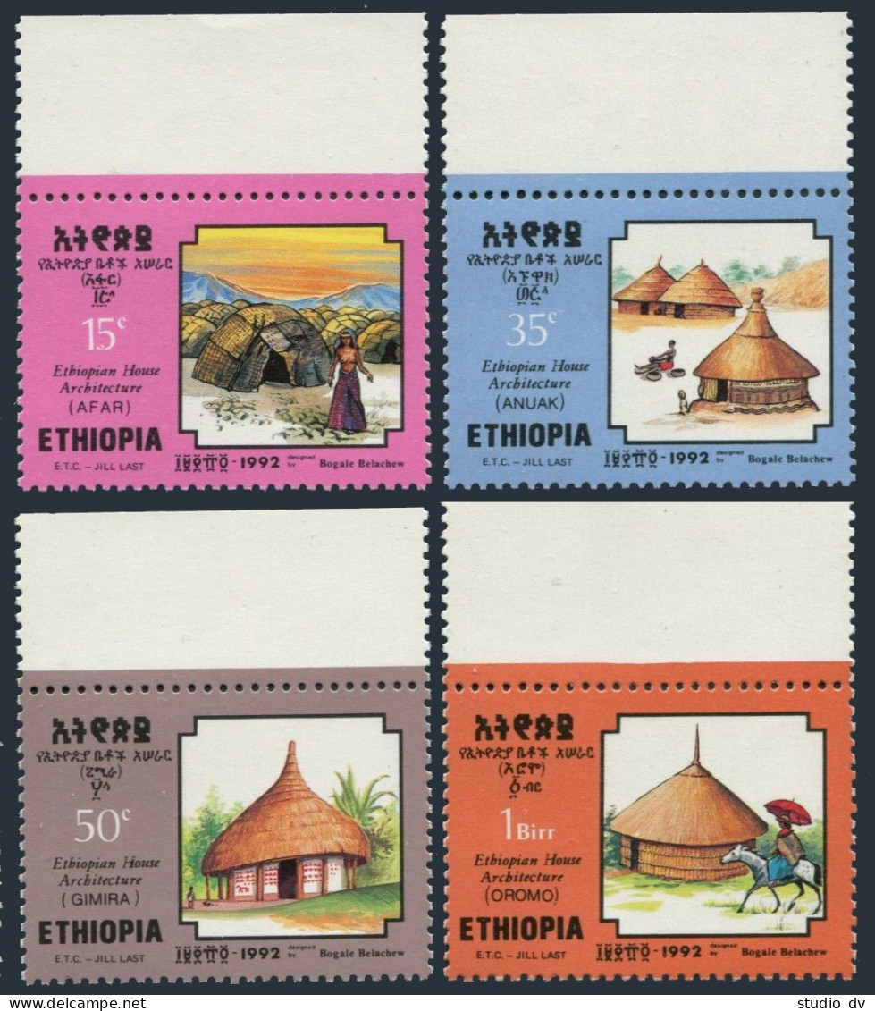 Ethiopia 1331-1334, MNH. Michel 1413-1416. Traditional Homes, 1992. - Ethiopië