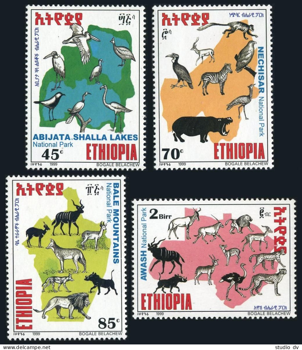 Ethiopia 1513-1516,MNH. National Parks 1999. Animals.Abijata,Shalla Lakes,Awash, - Ethiopia