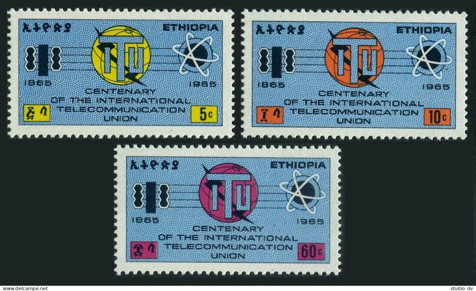Ethiopia 439-441,hinged.Mi 500-502. ITU-100,1965.Communication Symbols. - Ethiopia