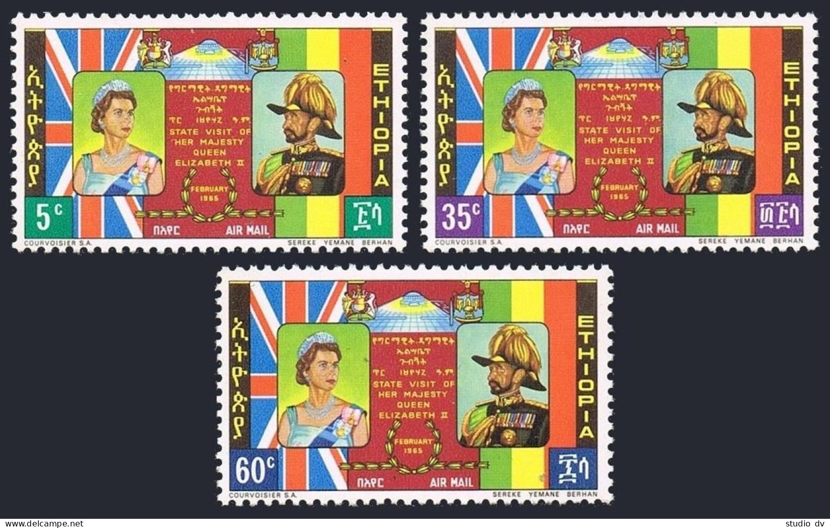 Ethiopia C86-C88, MNH. Mi 492-494. Visit Of Queen Elizabeth II, 1965. Emperor. - Ethiopia