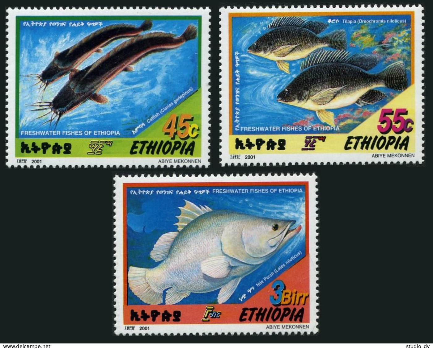 Ethiopia 1572-1574, MNH. Freshwater Fish 2001. Catfish, Tilapia, Nile Perch. - Ethiopia