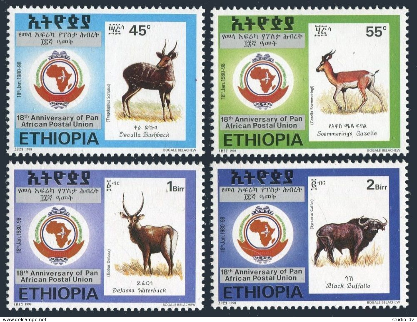 Ethiopia 1460-1463, MNH. APU, 18th Ann.1998. Wildlife. Deculla Bushback, Gazelle - Ethiopia