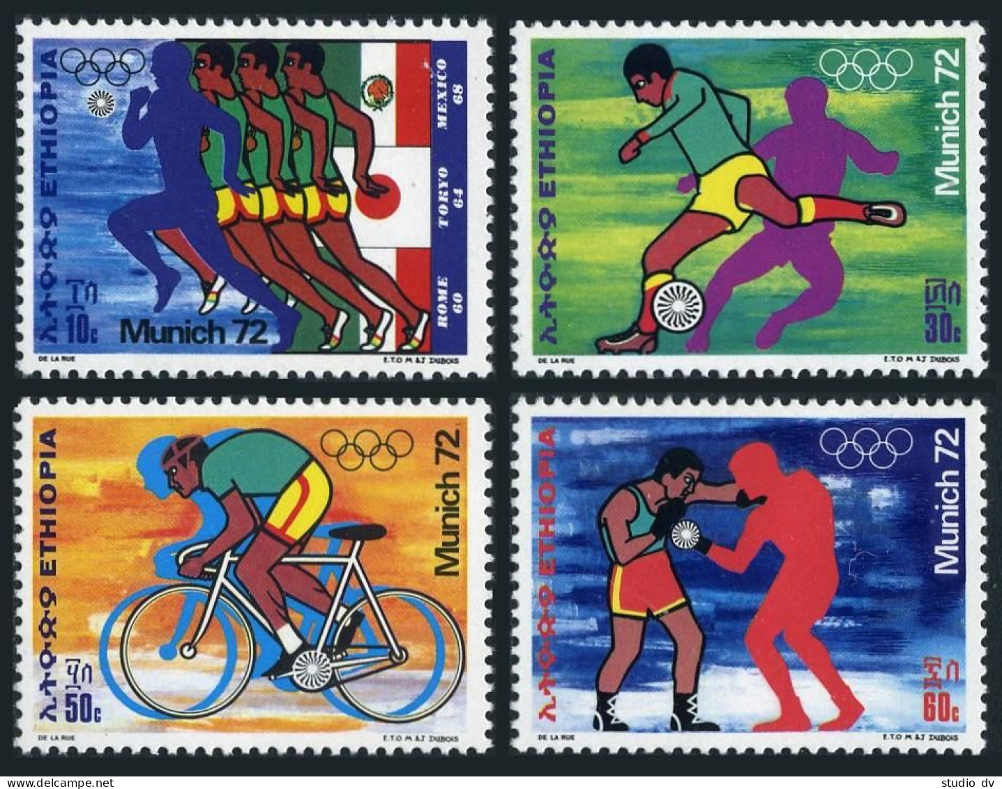 Ethiopia 630-633, MNH. Mi 716-719. Olympics Munich-1972. Running, Soccer,Cycling - Ethiopia