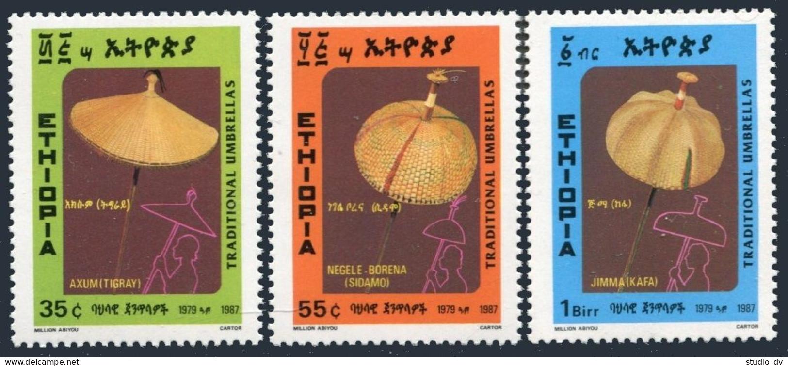 Ethiopia 1170-1172, MNH. Michel 1256-1258. Umbrellas 1987. - Ethiopie