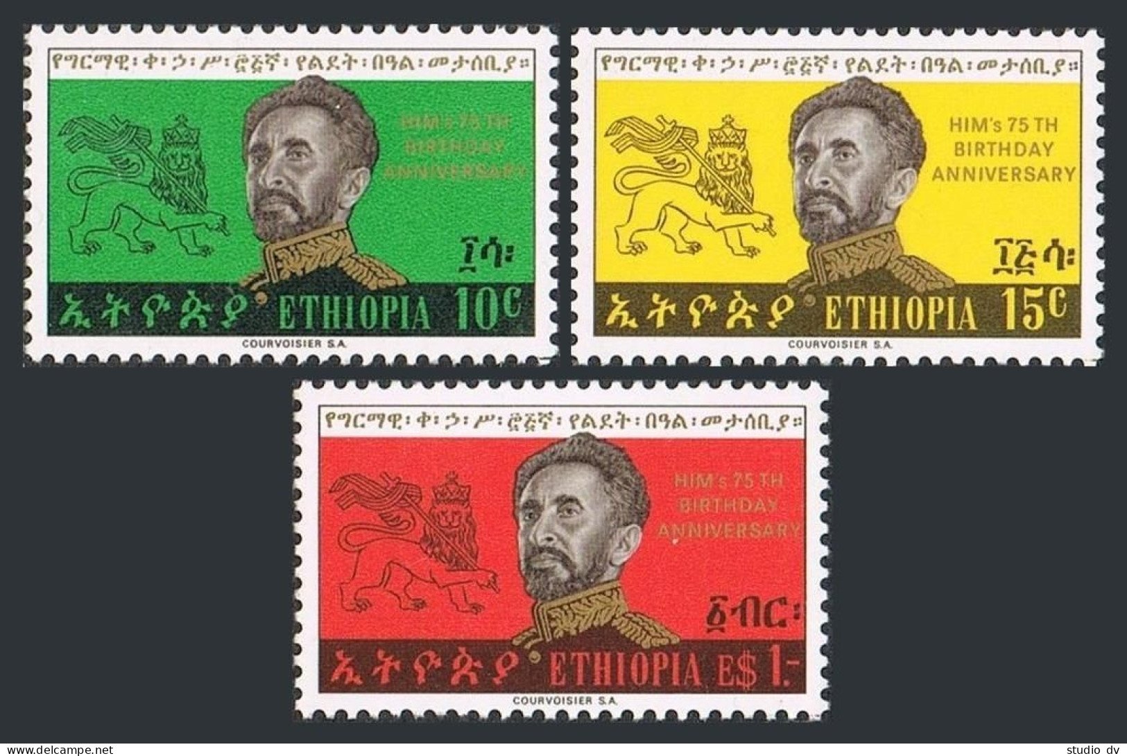 Ethiopia 481-483, 484, MNH. Mi 560-562, Bl.1. Emperor Haile Selassie-75. 1967. - Ethiopia