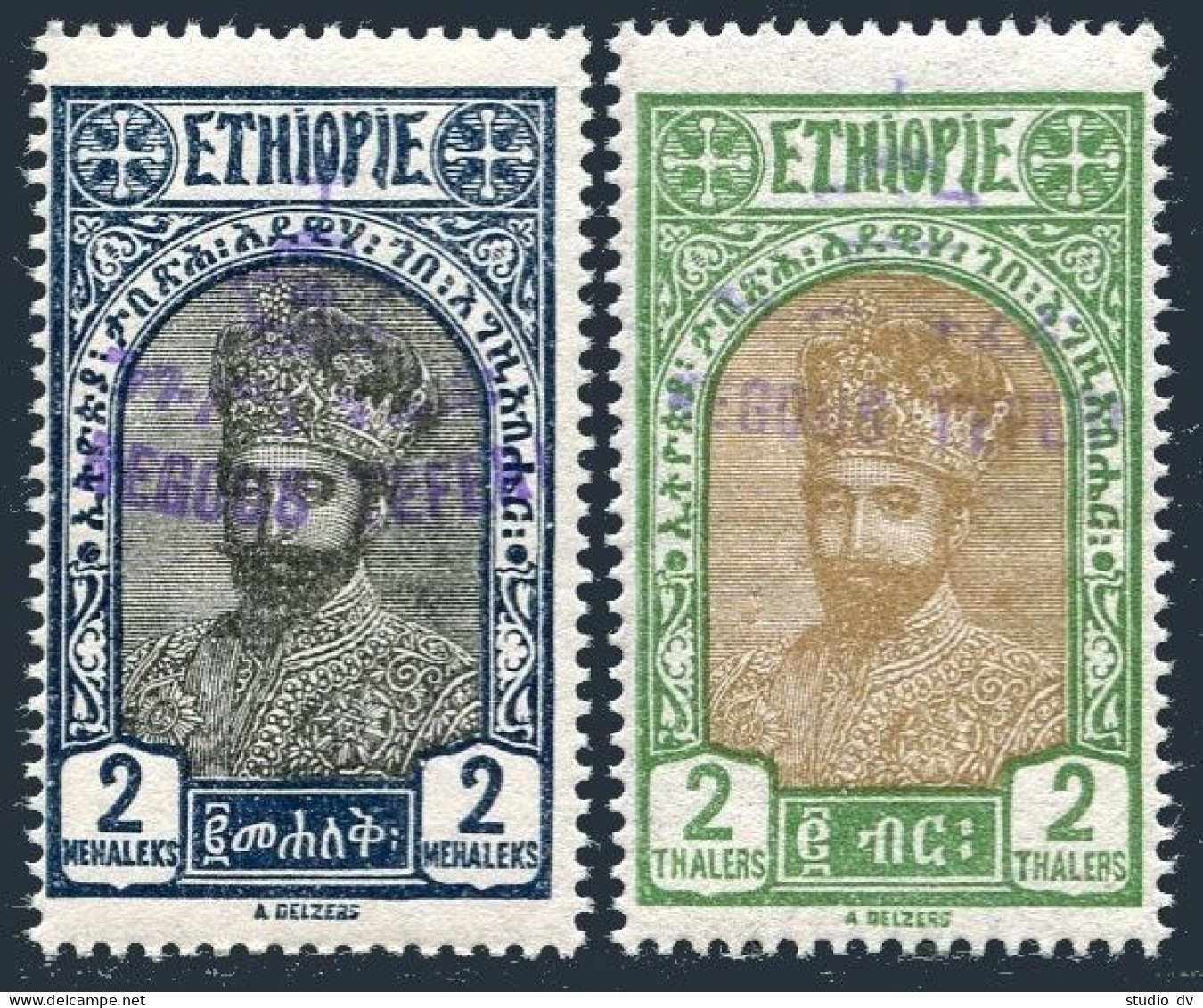 Ethiopia 177V,179V Handstamped, MNH. Michel 118V, 120V. Prince Tafari, 1928. - Ethiopia