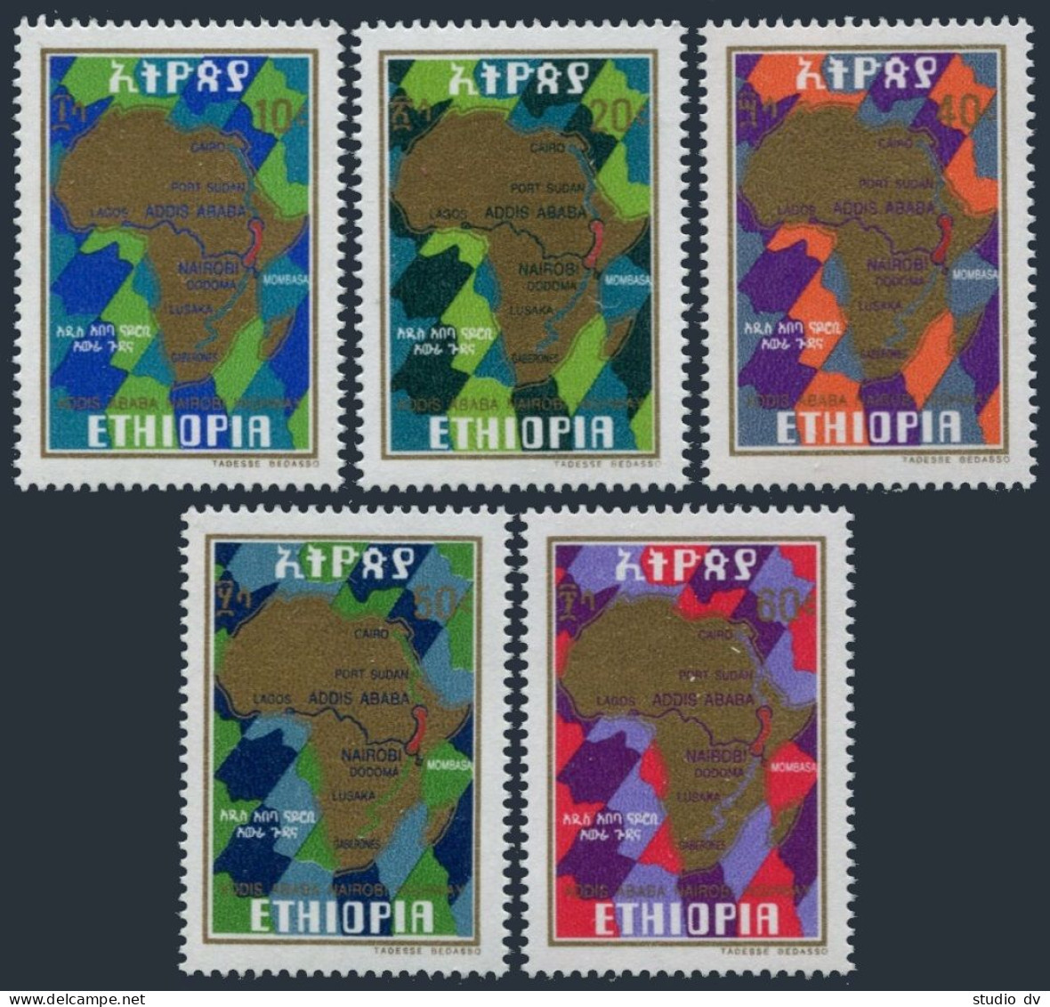 Ethiopia 827-831,MNH.Michel 913-917. Map Of Africa,Trans-East Highway,1977. - Ethiopie