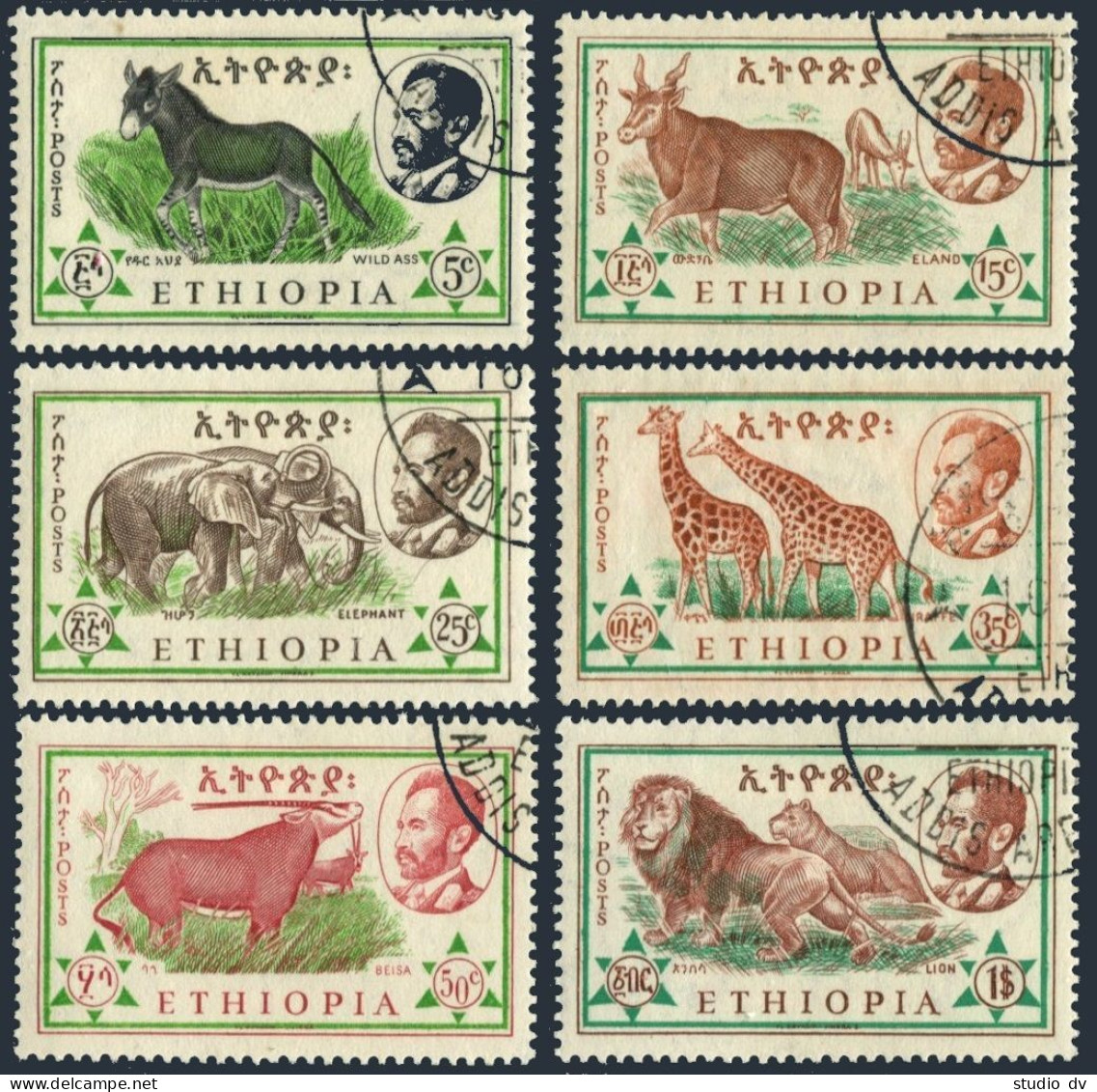 Ethiopia 369-374,CTO.Mi 408-413. Ass, Eland, Elephant, Giraffe, Beisa, Lion,1961 - Ethiopie