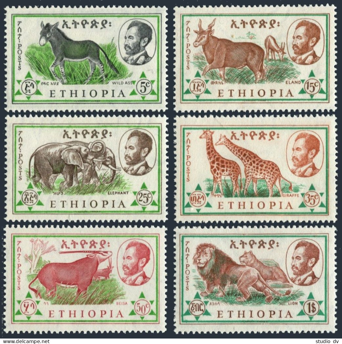Ethiopia 369-374, MNH. Mi 408-413. 1961. Ass,Eland, Elephant,Giraffe,Beisa,Lion. - Ethiopie